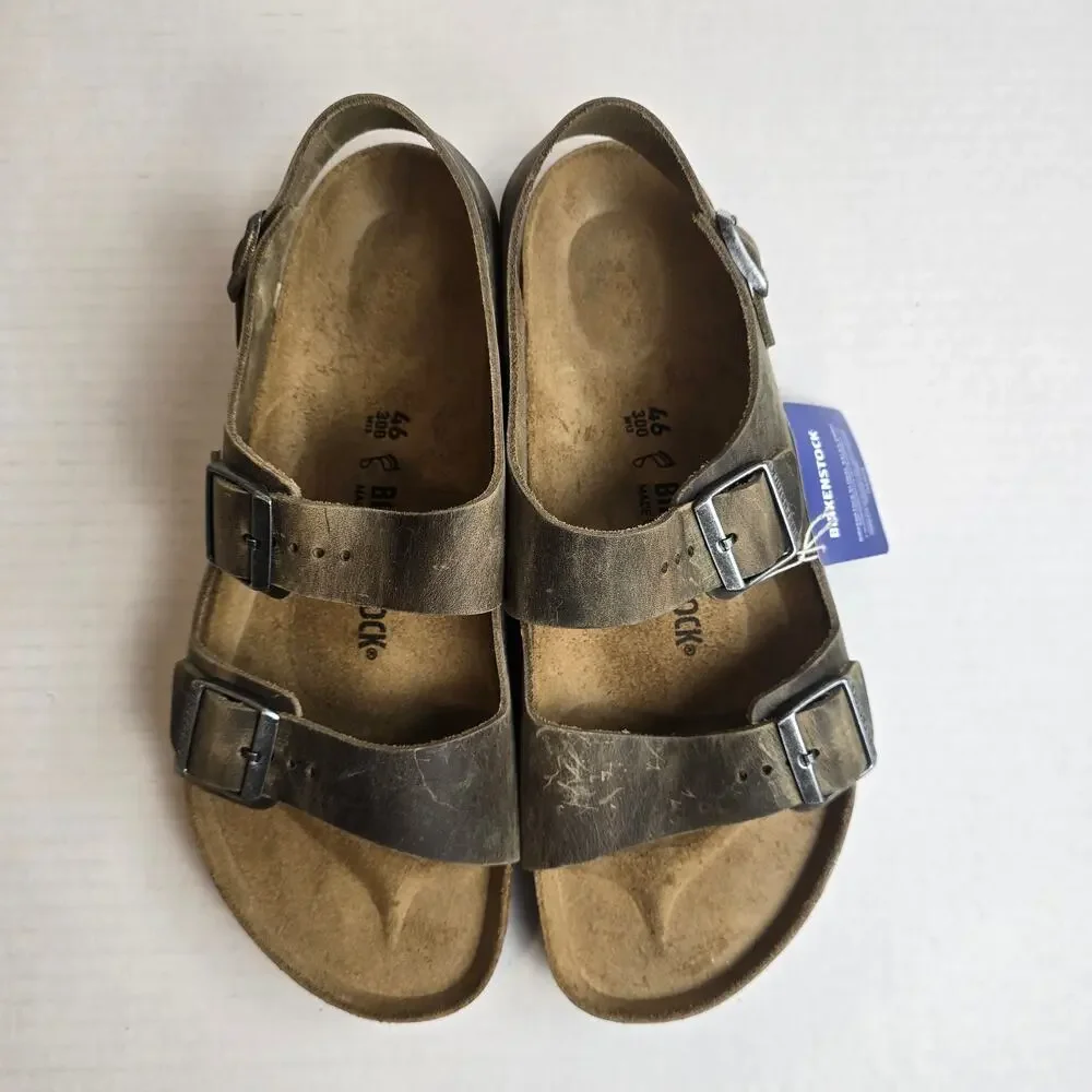 Birkenstock Milano BS Sandals Size M13/46 Faded Khaki Oiled Leather Regular Fit